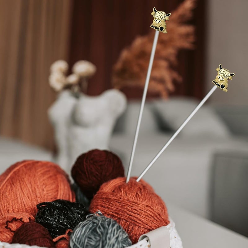spansee 4 PCS Highland Cow Shape Stitch Stoppers, Knitting Needle Stoppers, Knitting Needle Point Protectors, Knitting Needle End Caps, Knitting Notions fit Size 3-13 (3.25mm-9mm) Needles - Image 5
